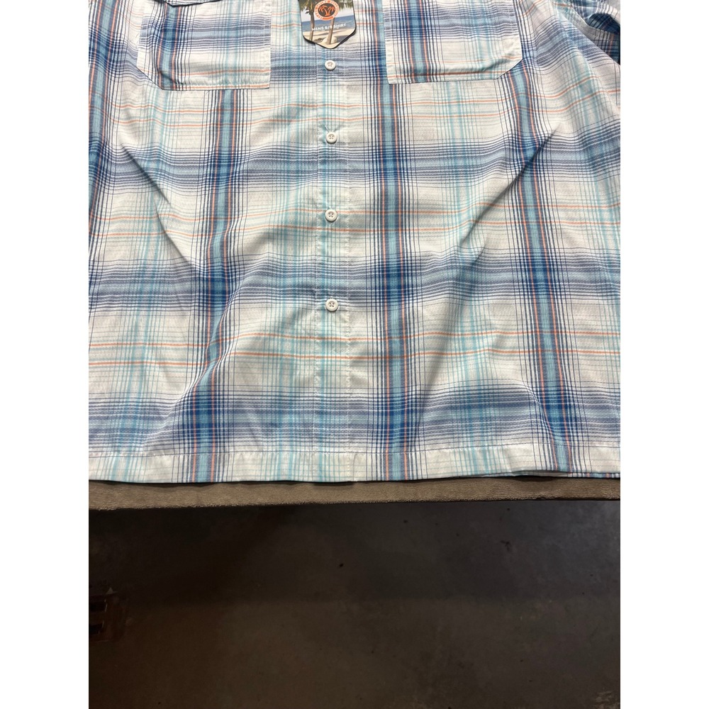 Habit Boritas Bay Mens 2XL Short Sleeve Fishing Shirt Blue Plaid UPF 30+ NWT